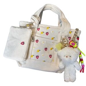 Madden Girl Lemon and Strawberry Cream Tote Bag with Bear Charm and Coin Purse